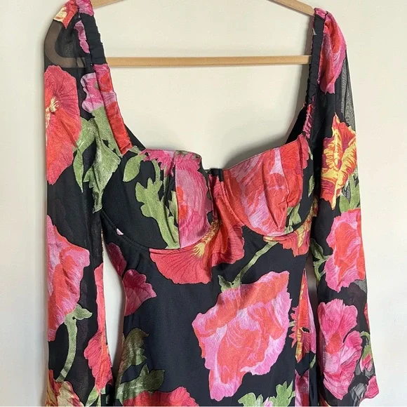 ASOS Long Sleeve Midi Floral Burnout Print Dress - Black/Multi - US sz 12 - NWT - Picture 5 of 7